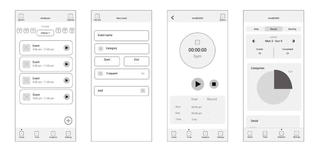 timeboxer digital wireframes